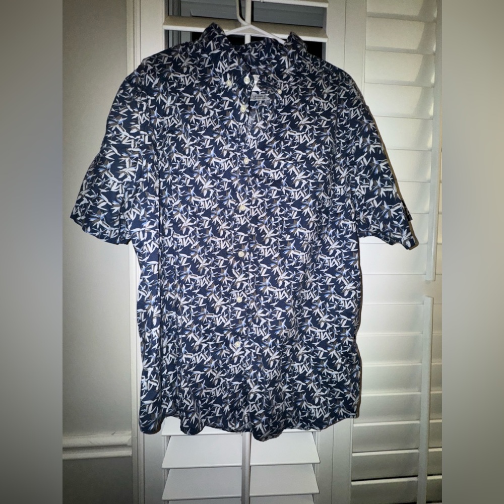 Goodfellow & Co Men's Short Sleeve Button-Up Tropical Bamboo Print Blue Size 2XL